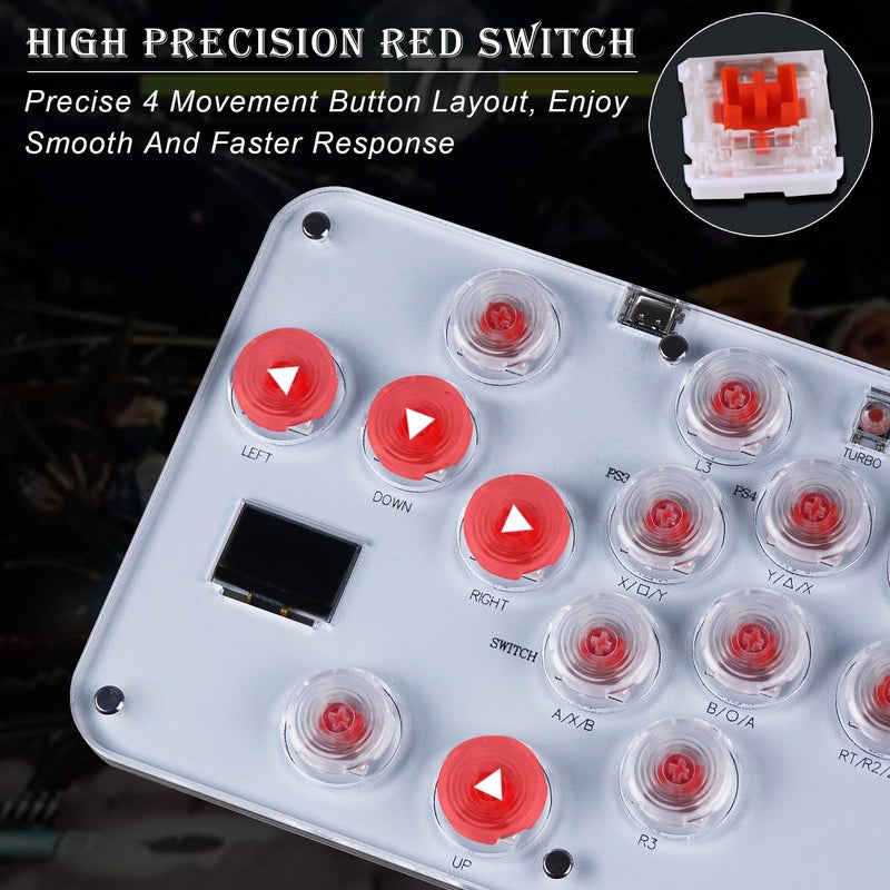 DO-CAM Leverless Controller Arcade Stick R16, Arcade Stick All-Button Controller for PC/PS3/PS4/Steam/Switch, Arcade Stick Street Fight with Turbo Function & Custom RGB(Support Hot Swap & SOCD-White) - Image 3